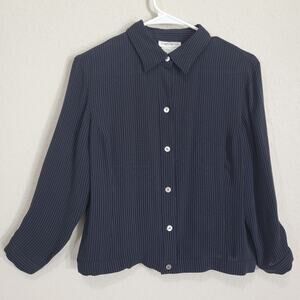 VTG Blouse Barry Bricken Women Small Pinstripe Shirt Office Professional Cupro
